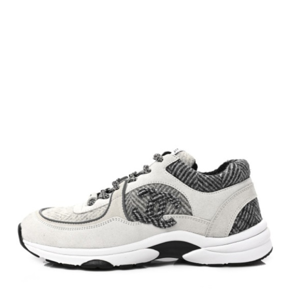 CHANEL Fabric Suede Calfskin Womens CC Sneakers 41